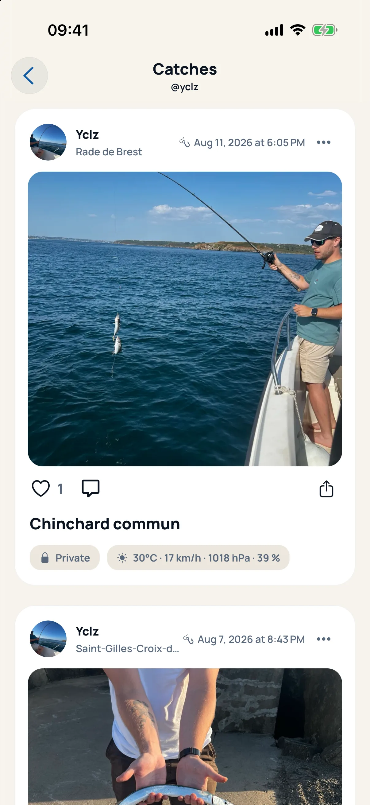 Catch detail — weather frozen at catch time