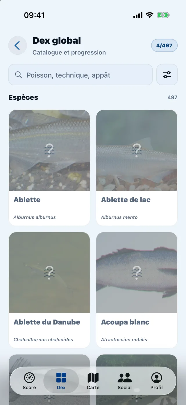 Dex — 497-species catalog